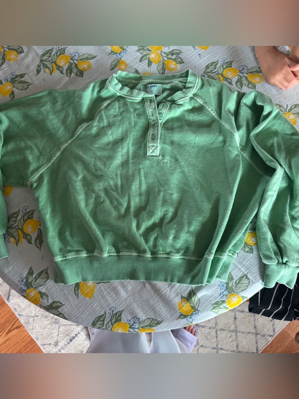 Old Navy cropped light washed Green Henley Sweatshirt